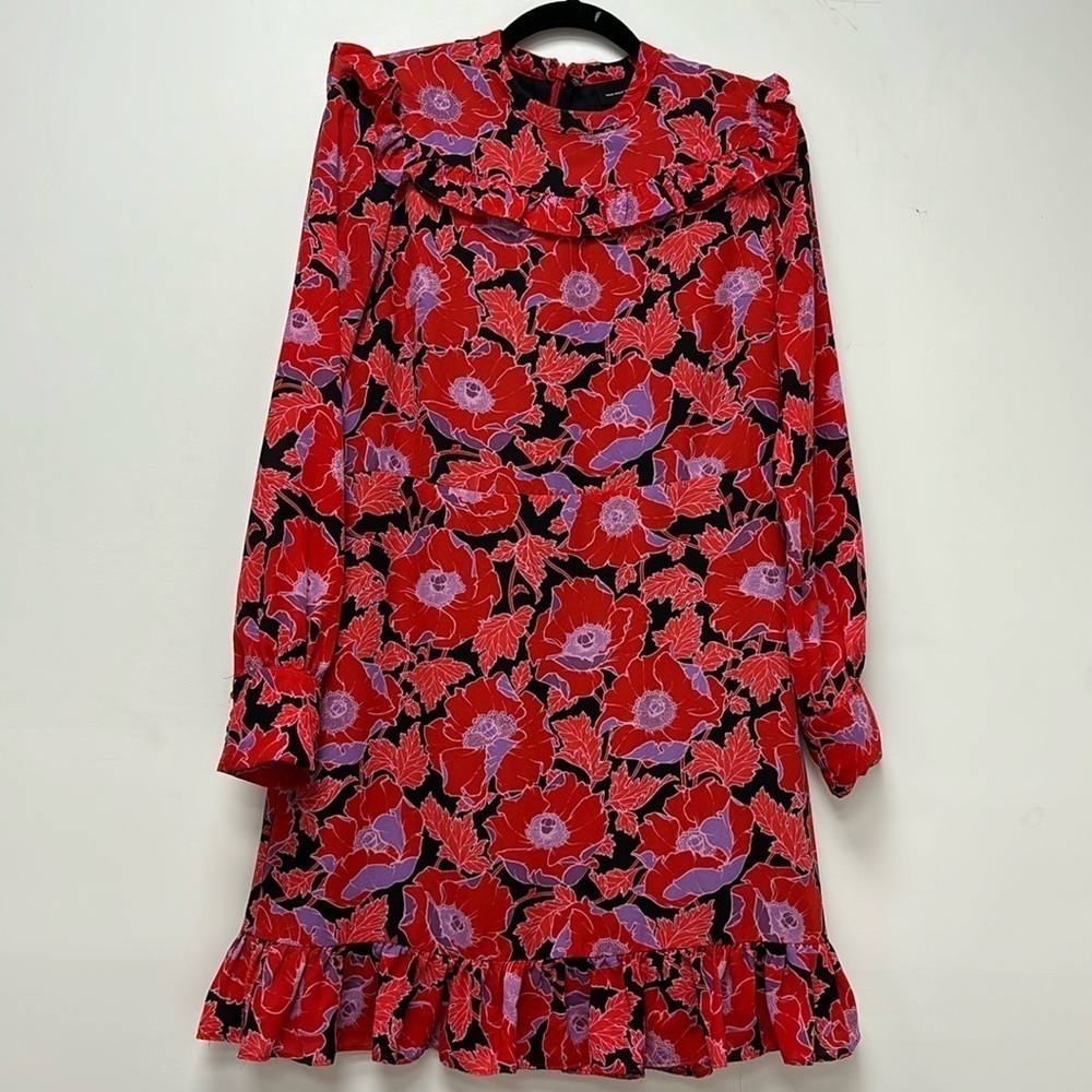 WHO WHAT WEAR red purple and black floral midi dress size S
